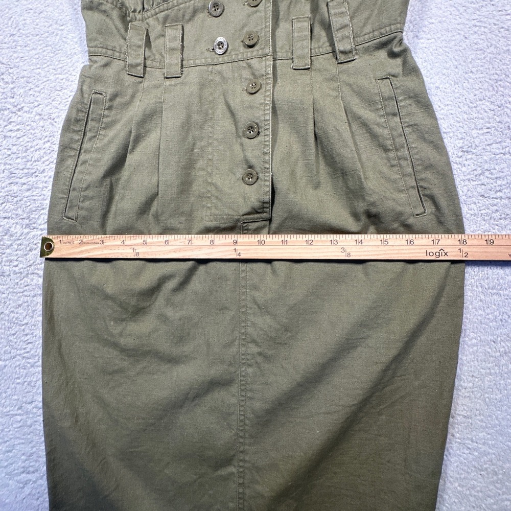 Vintage Nok Nok Dress Womens M Army Green Military Inspired Ramie Cotton Midi - Picture 10 of 12